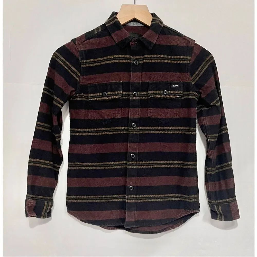 Vans Black, Burgundy And Gold Plaid Flannel Shirt   Boys Size S